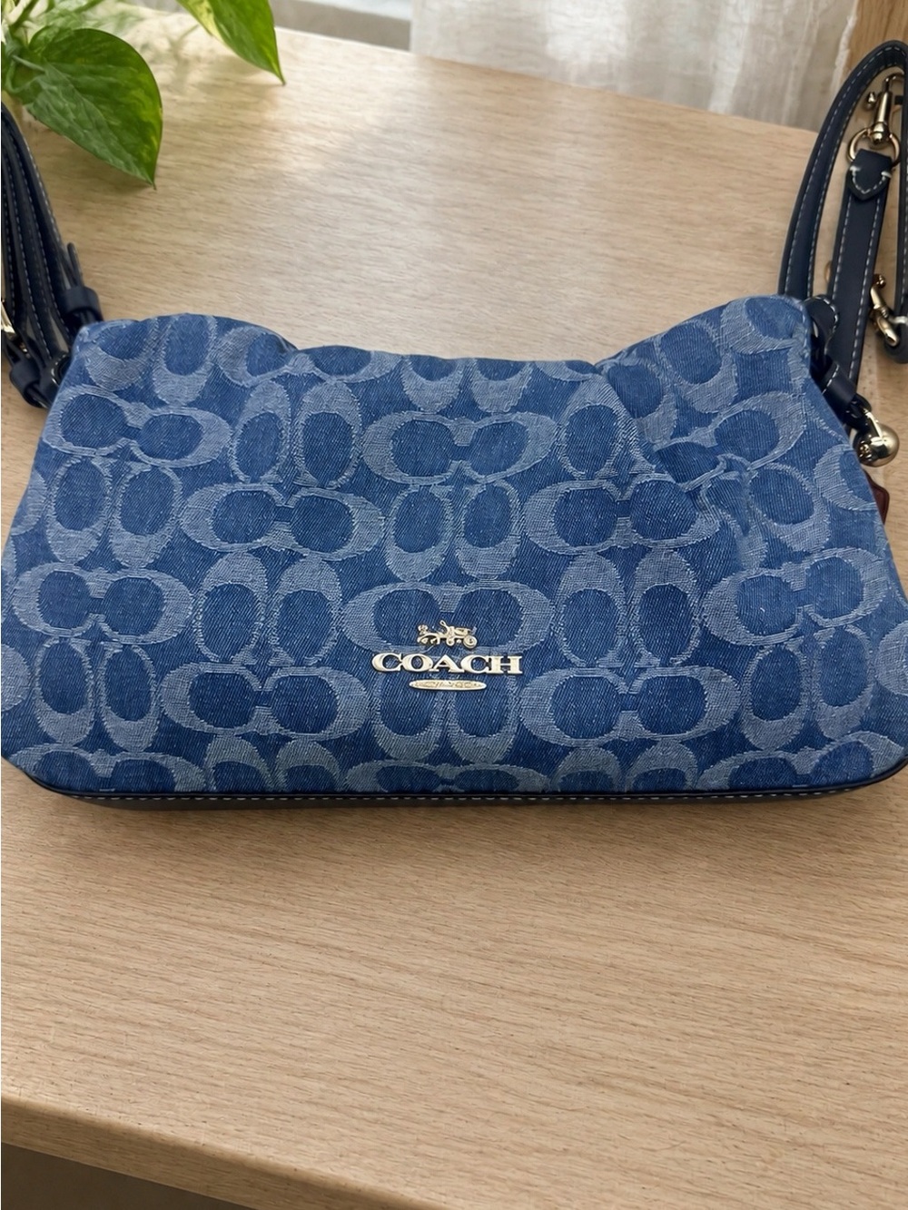 Coach Blue Signature Monogram Ruched Shoulder Bag - Picture 2 of 7